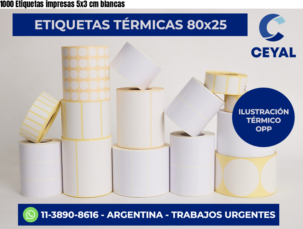 1000 Etiquetas impresas 5×3 cm blancas