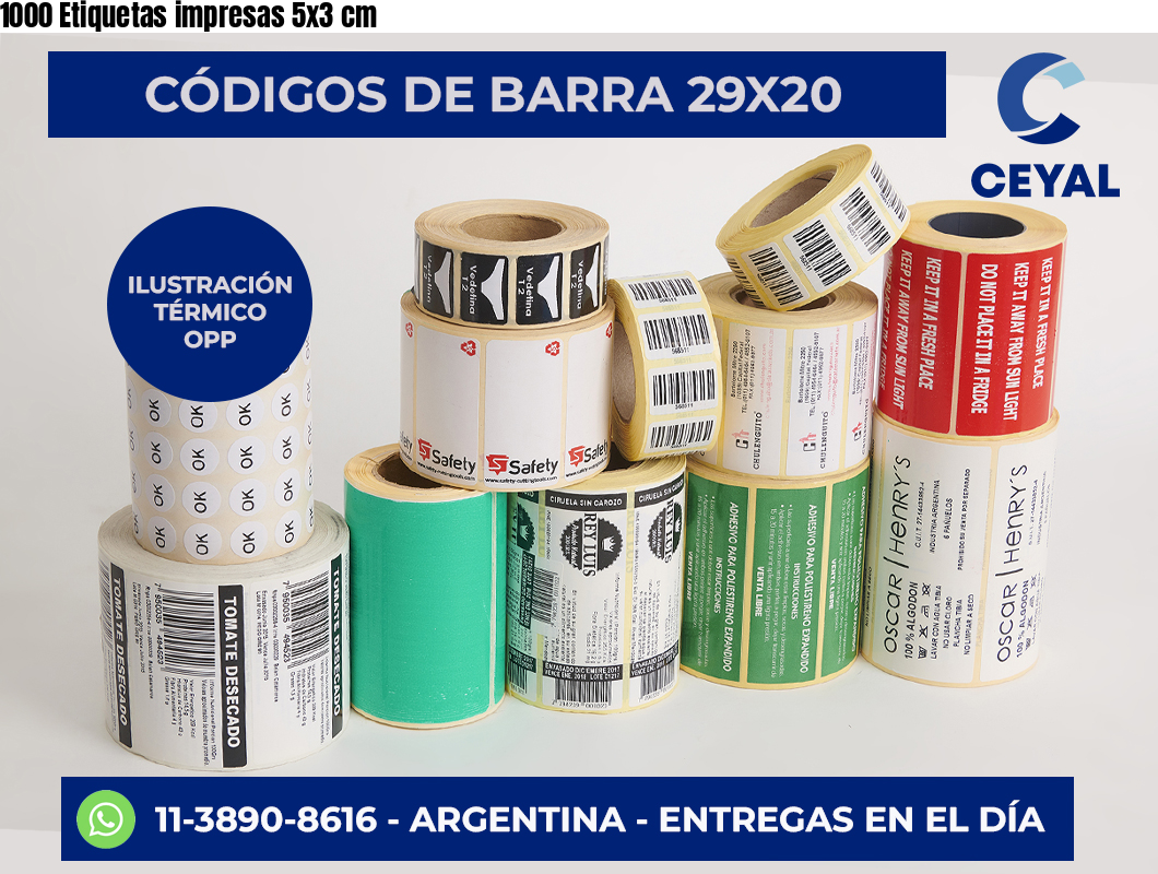 1000 Etiquetas impresas 5×3 cm