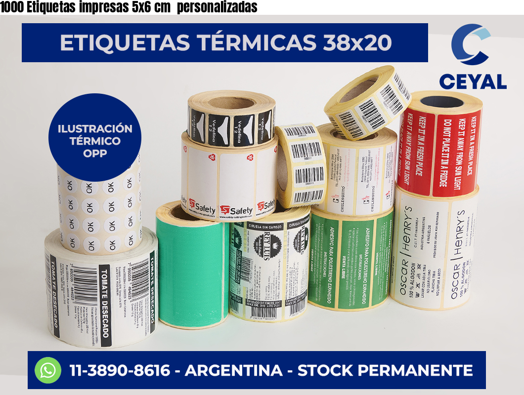 1000 Etiquetas impresas 5×6 cm  personalizadas