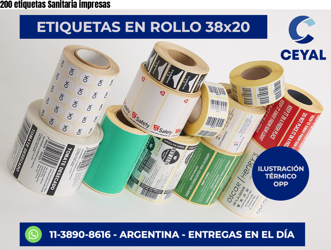 200 etiquetas Sanitaria impresas
