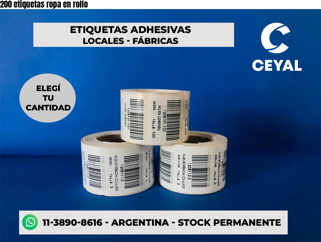 200 etiquetas ropa en rollo