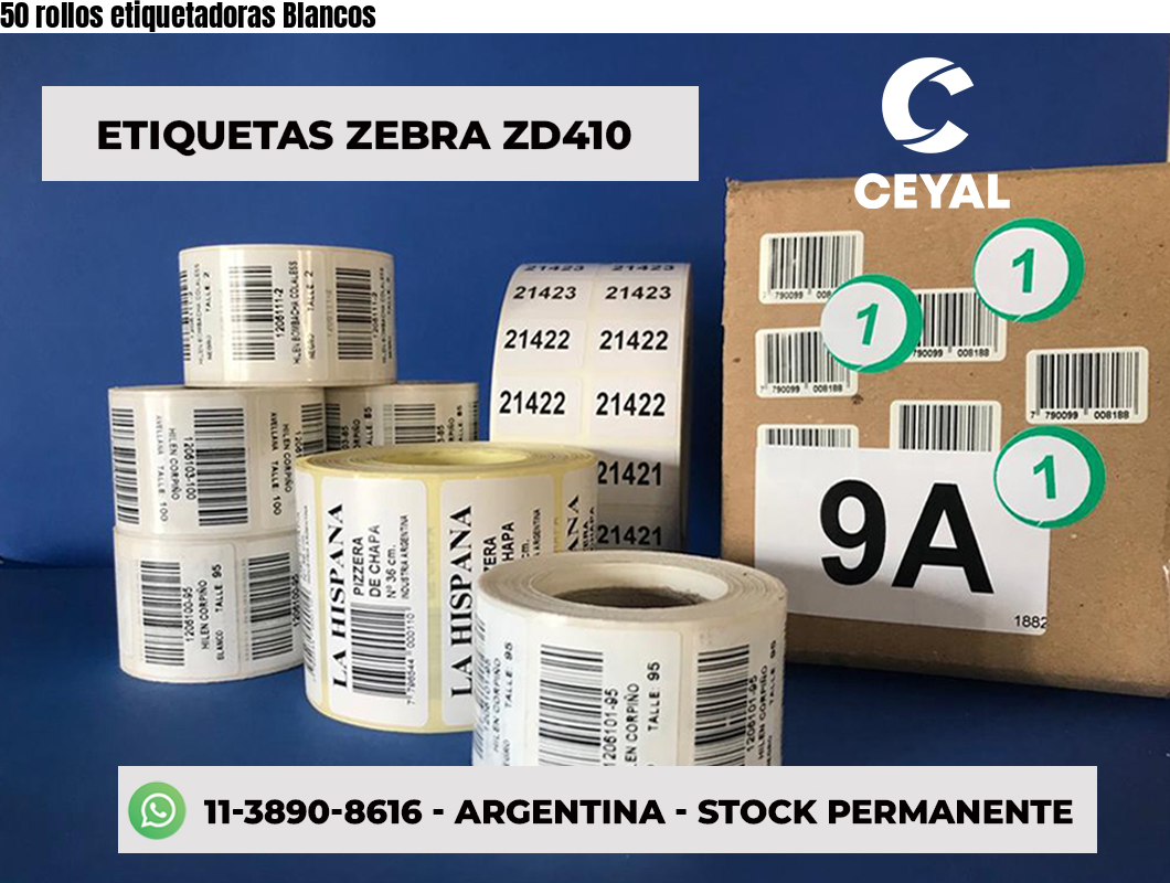 50 rollos etiquetadoras Blancos
