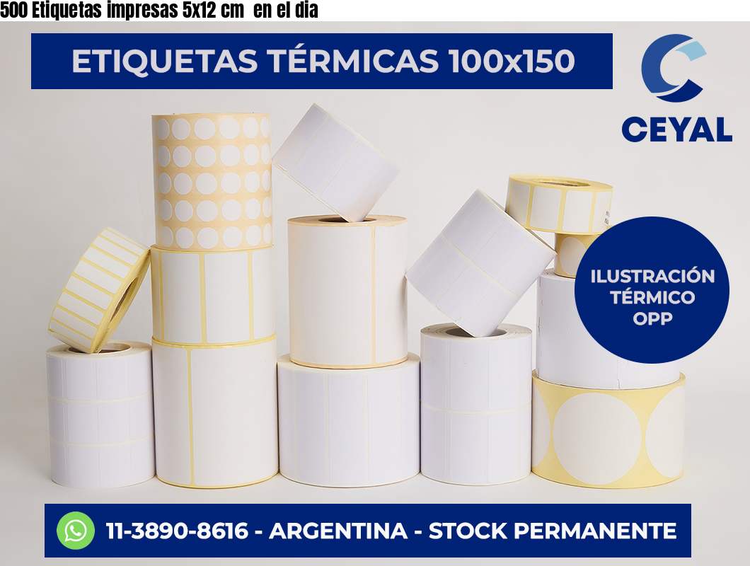 500 Etiquetas impresas 5×12 cm  en el dia