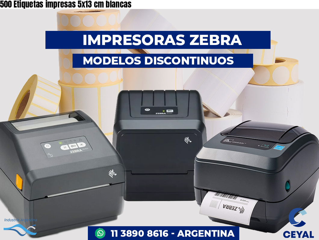 500 Etiquetas impresas 5x13 cm blancas