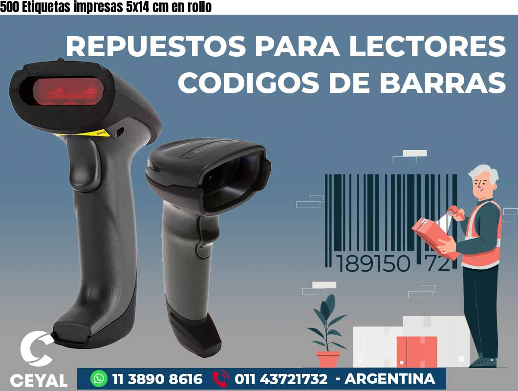 500 Etiquetas impresas 5x14 cm en rollo