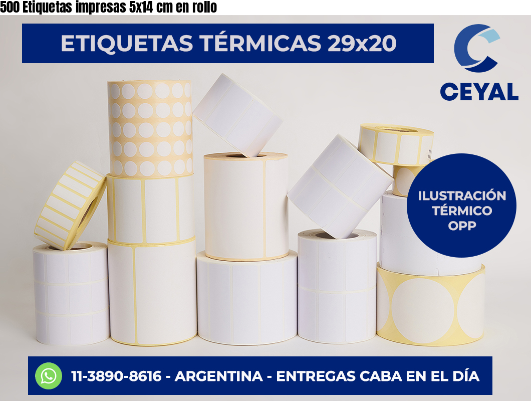 500 Etiquetas impresas 5×14 cm en rollo