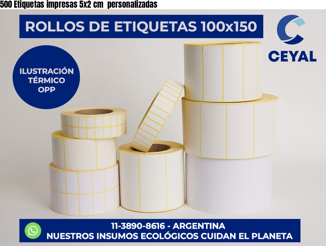 500 Etiquetas impresas 5×2 cm  personalizadas