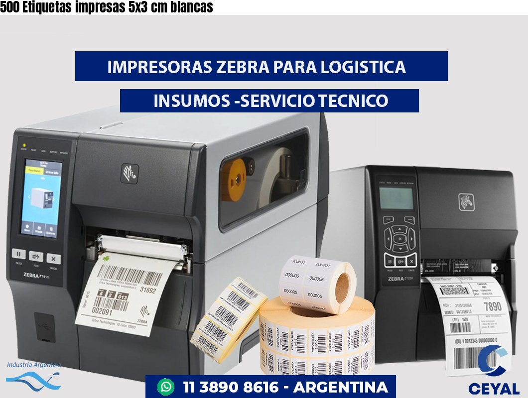 500 Etiquetas impresas 5x3 cm blancas
