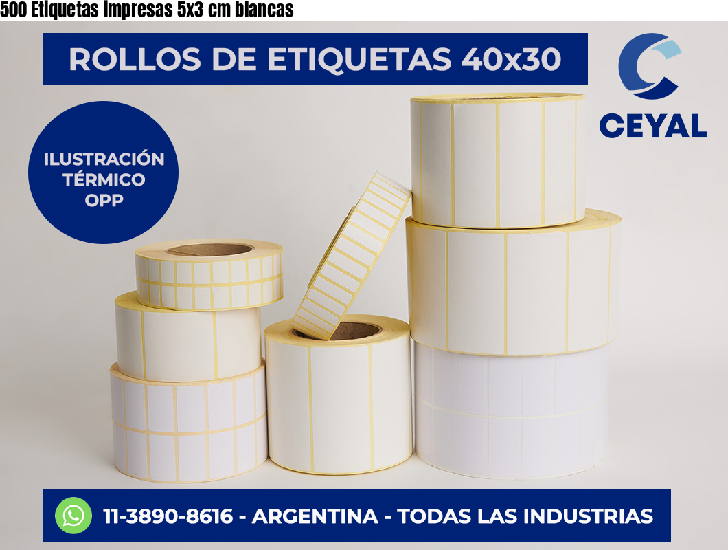 500 Etiquetas impresas 5×3 cm blancas