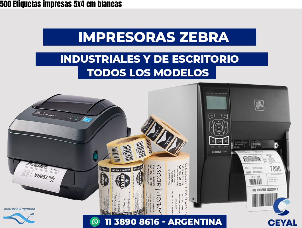 500 Etiquetas impresas 5x4 cm blancas