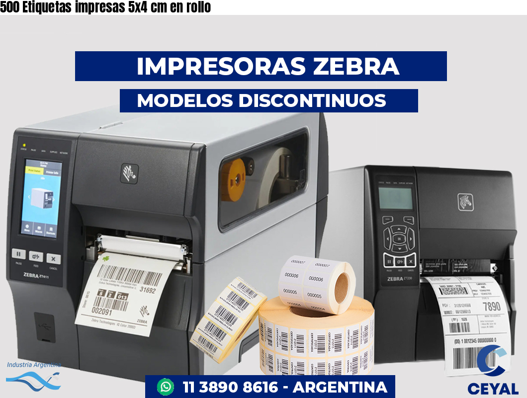500 Etiquetas impresas 5x4 cm en rollo