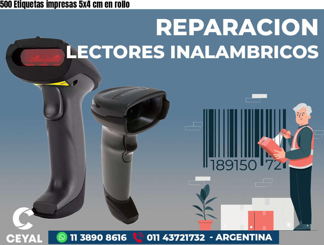 500 Etiquetas impresas 5x4 cm en rollo