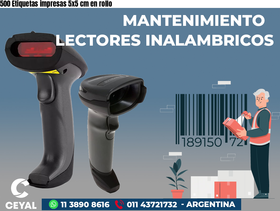 500 Etiquetas impresas 5x5 cm en rollo