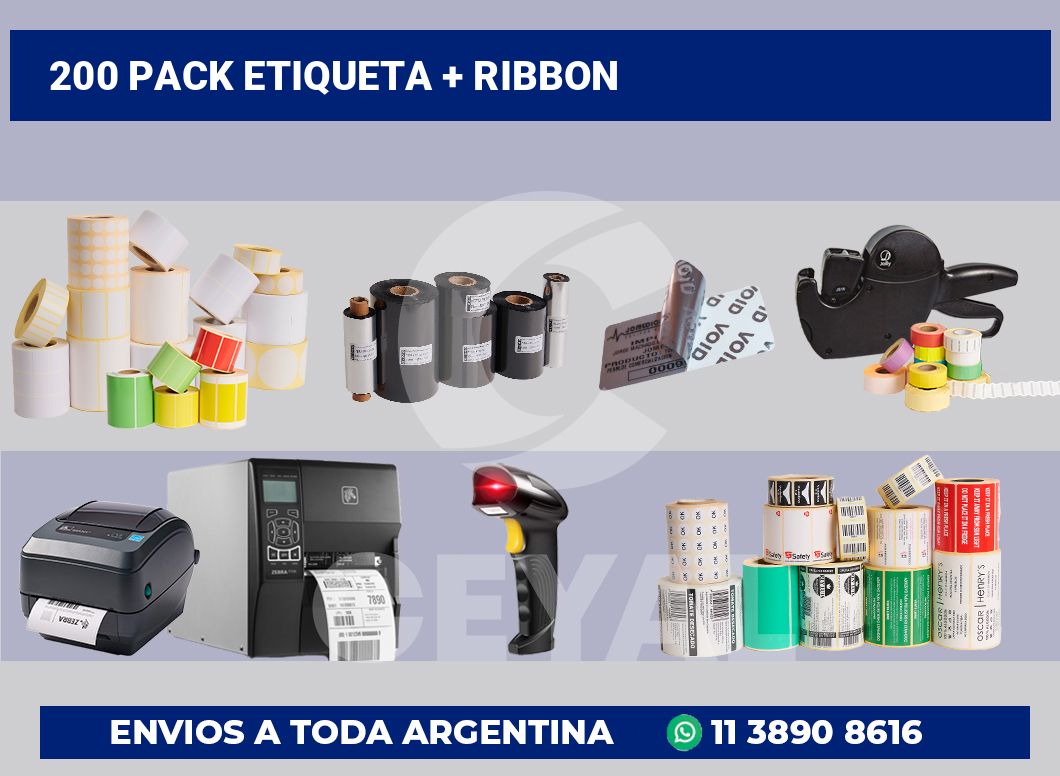 200 Pack etiqueta + ribbon