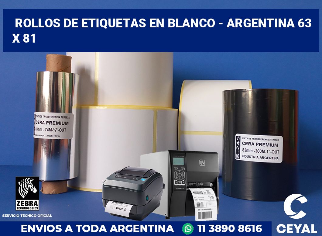 Rollos de etiquetas en blanco - Argentina 63 x 81