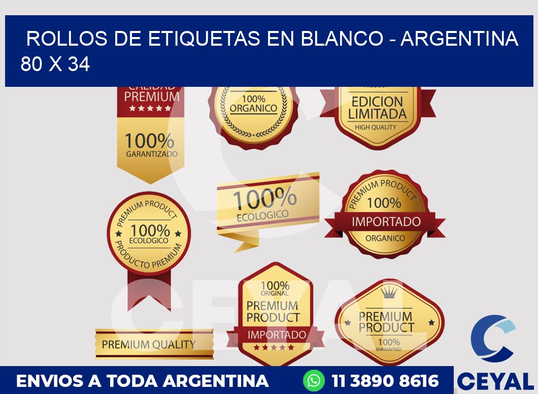 Rollos de etiquetas en blanco - Argentina 80 x 34