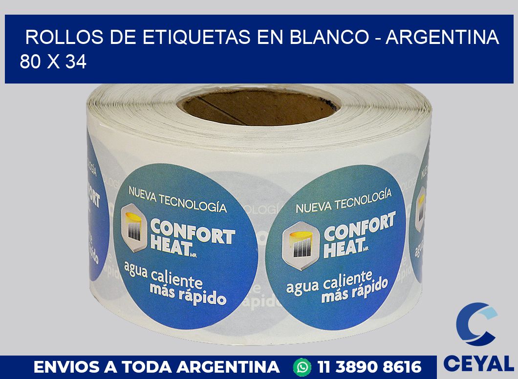 Rollos de etiquetas en blanco – Argentina 80 x 34