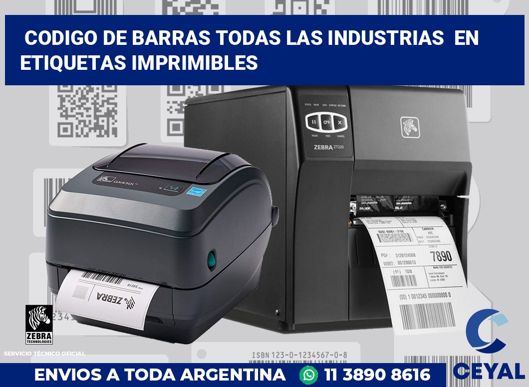 codigo de barras todas las industrias  en etiquetas imprimibles