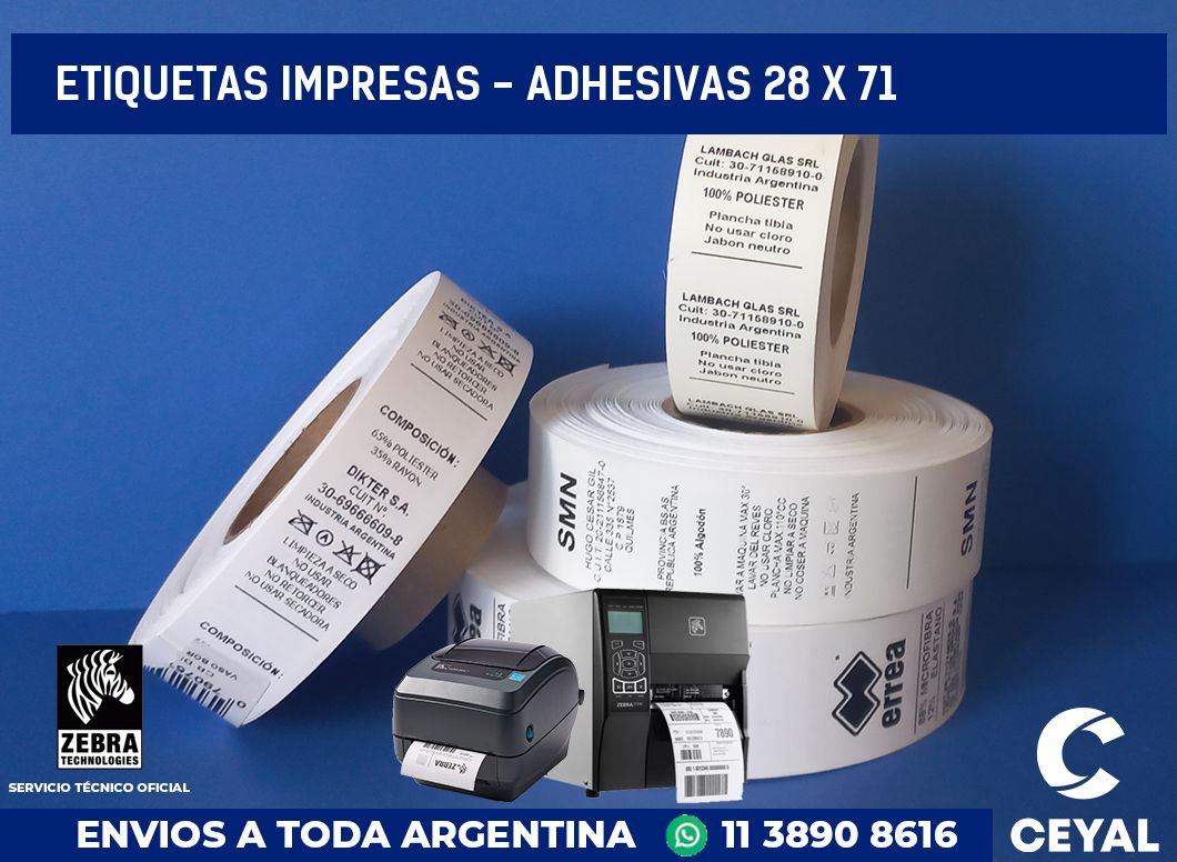 etiquetas impresas - Adhesivas 28 x 71