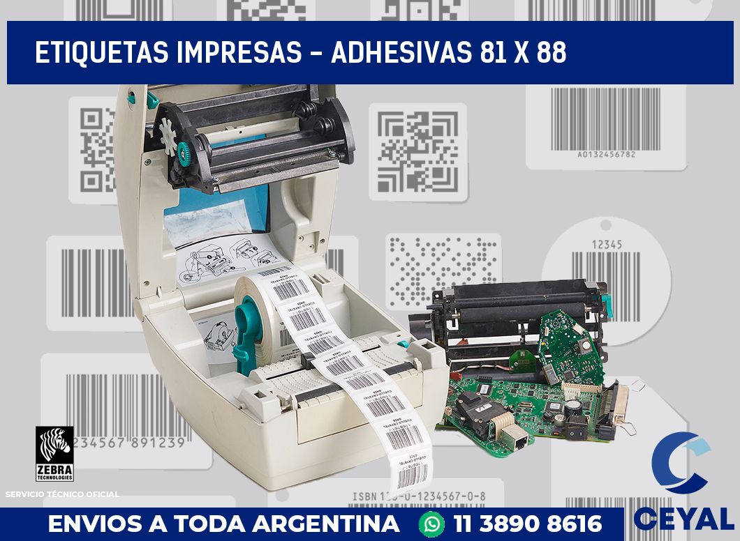 etiquetas impresas - Adhesivas 81 x 88