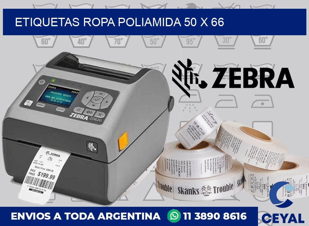 Etiquetas ropa poliamida 50 x 66