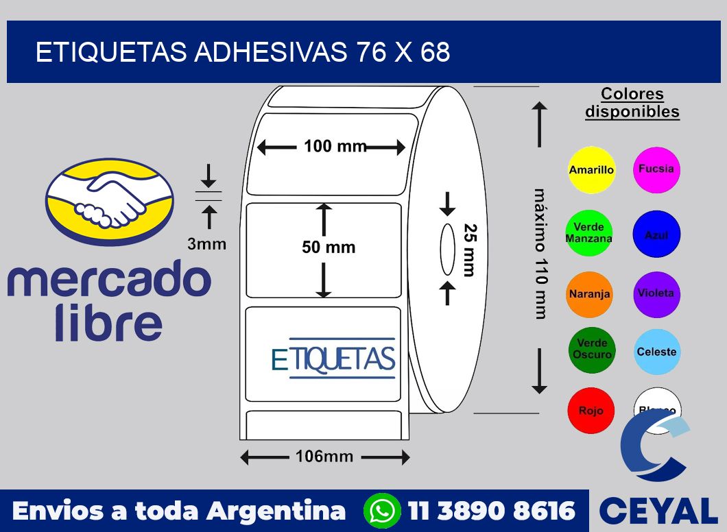 etiquetas adhesivas 76 x 68