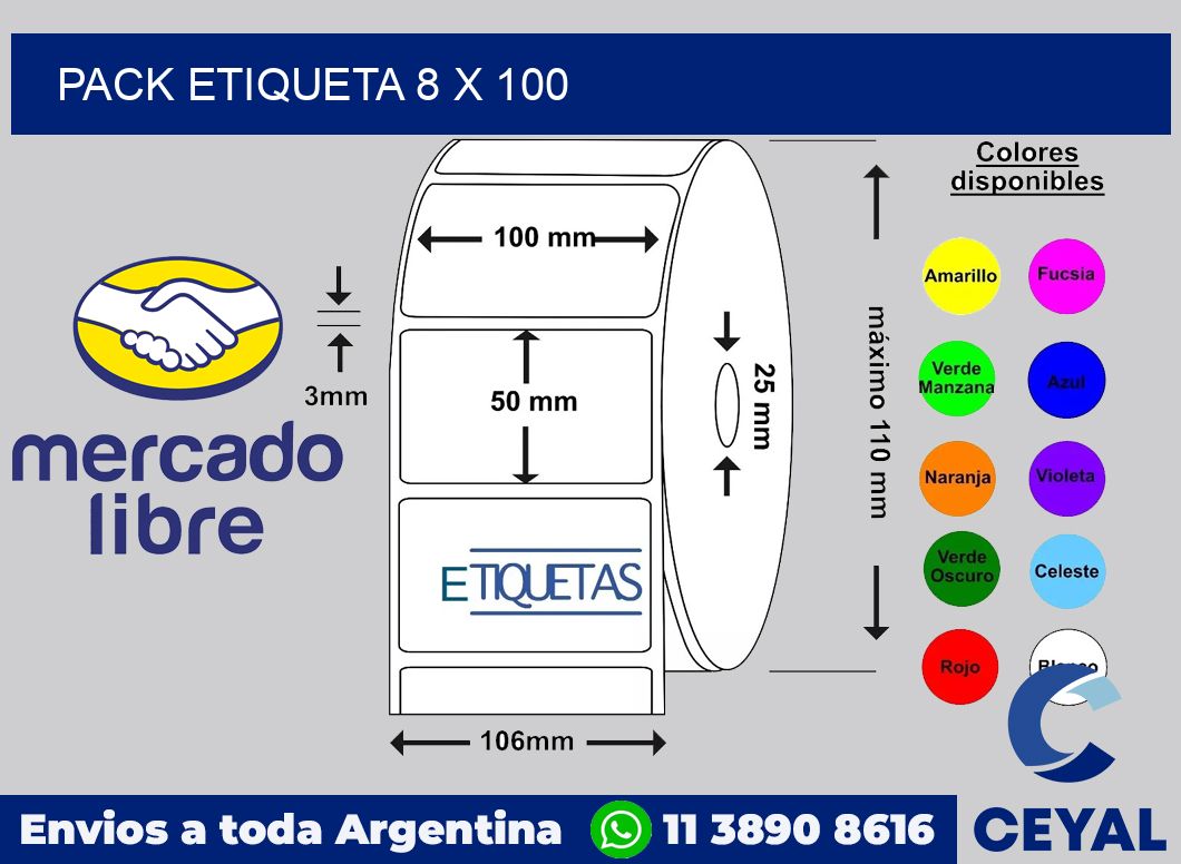 pack etiqueta 8 x 100