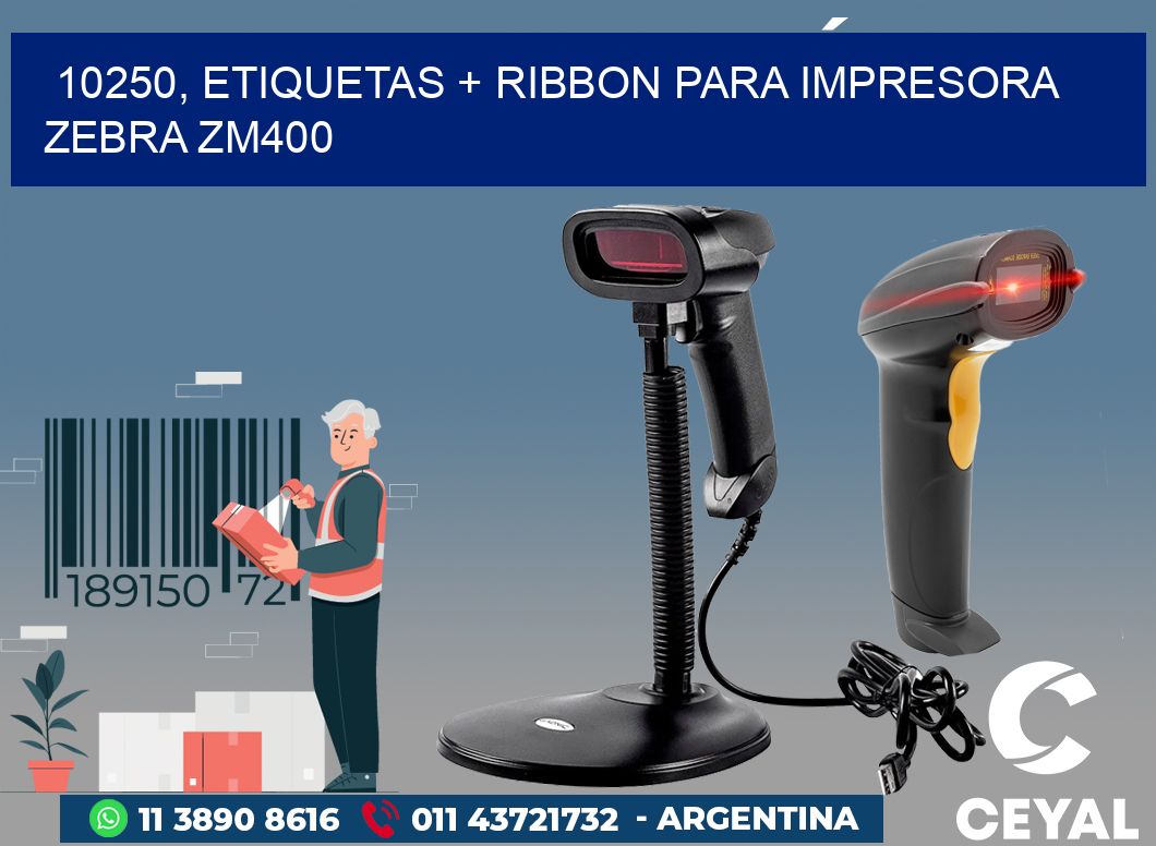 10250, etiquetas + ribbon para impresora zebra ZM400