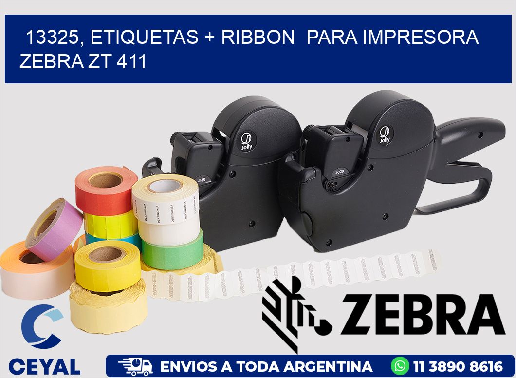 13325, etiquetas + ribbon  para impresora zebra ZT 411