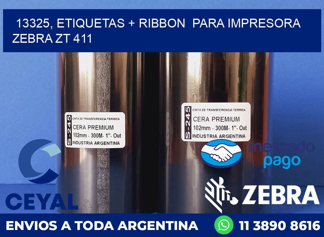 13325, etiquetas + ribbon  para impresora zebra ZT 411