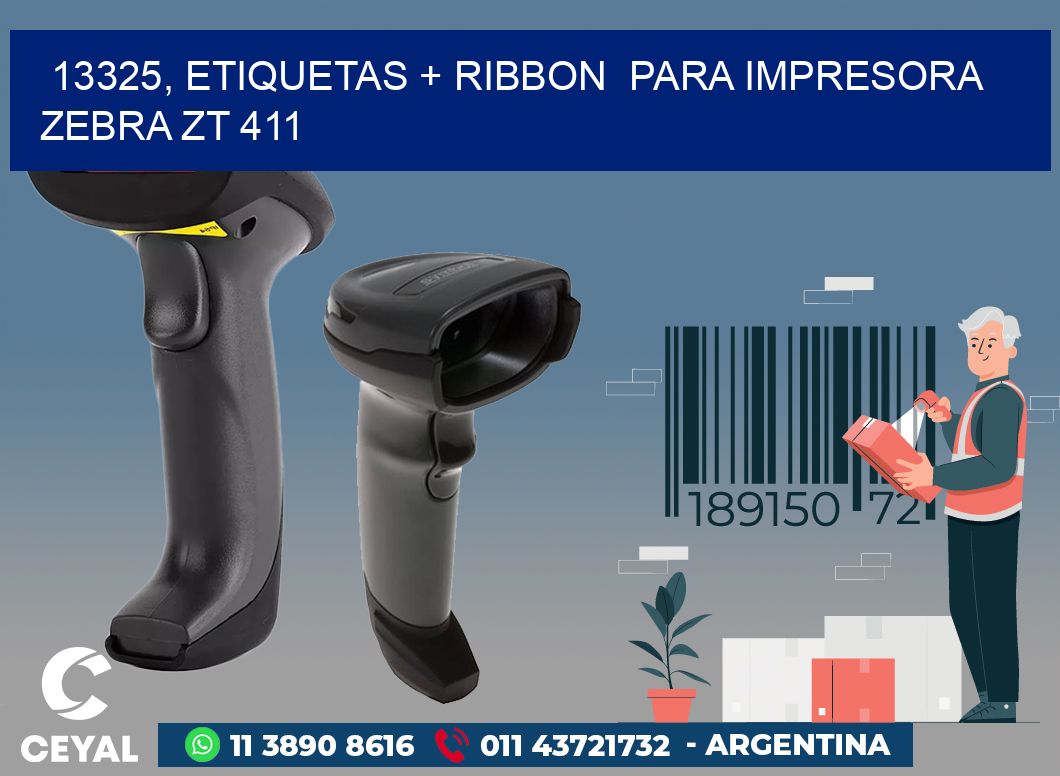 13325, etiquetas + ribbon  para impresora zebra ZT 411