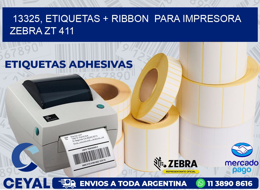 13325, etiquetas + ribbon  para impresora zebra ZT 411