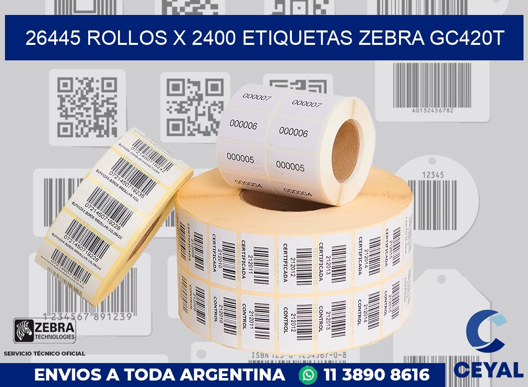 26445 Rollos x 2400 etiquetas zebra gc420t