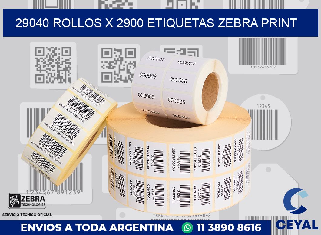29040 Rollos x 2900 etiquetas zebra print