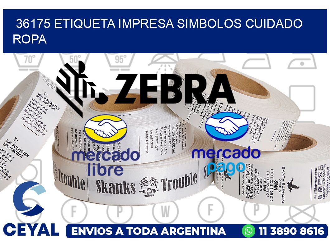 36175 ETIQUETA IMPRESA SIMBOLOS CUIDADO ROPA