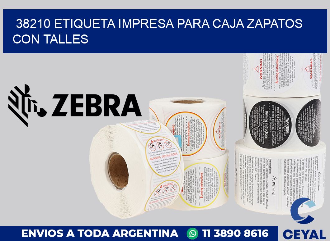 38210 ETIQUETA IMPRESA PARA CAJA ZAPATOS CON TALLES