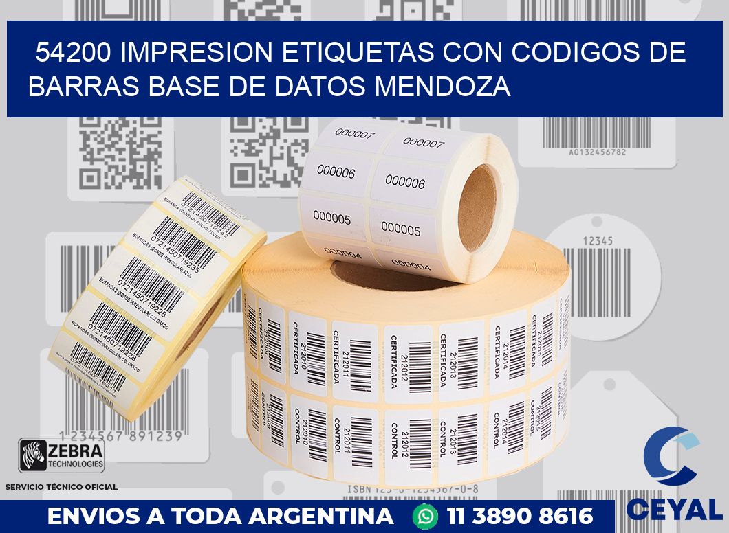 54200 IMPRESION ETIQUETAS CON CODIGOS DE BARRAS BASE DE DATOS MENDOZA