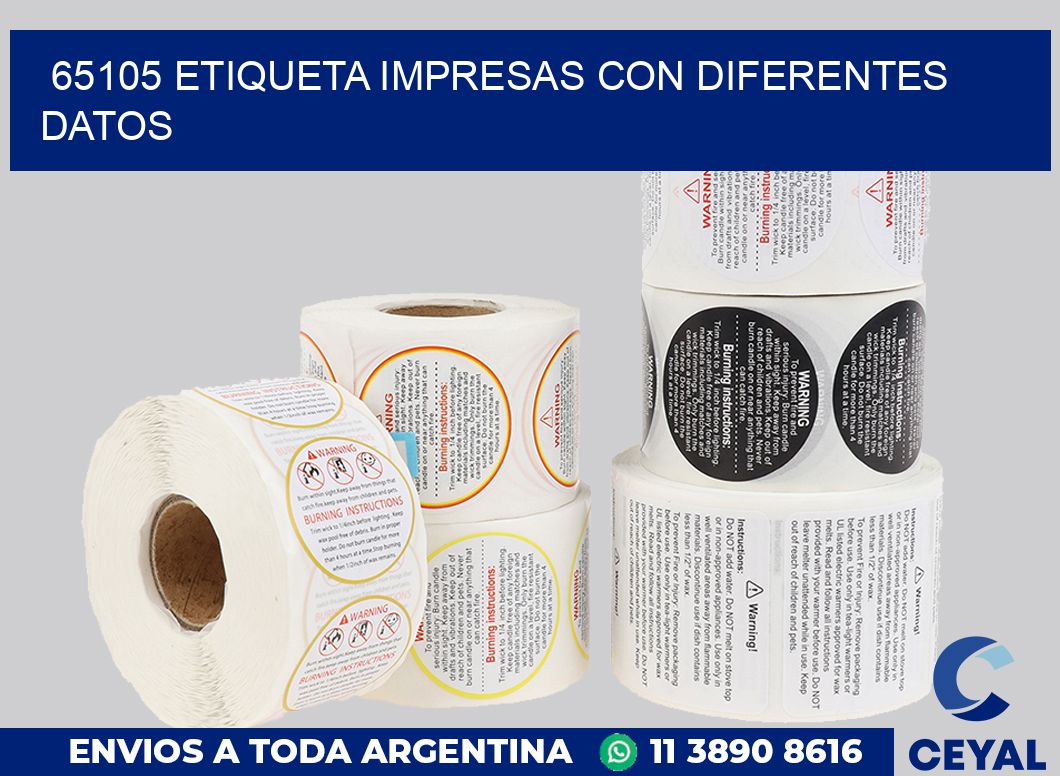 65105 ETIQUETA IMPRESAS CON DIFERENTES DATOS