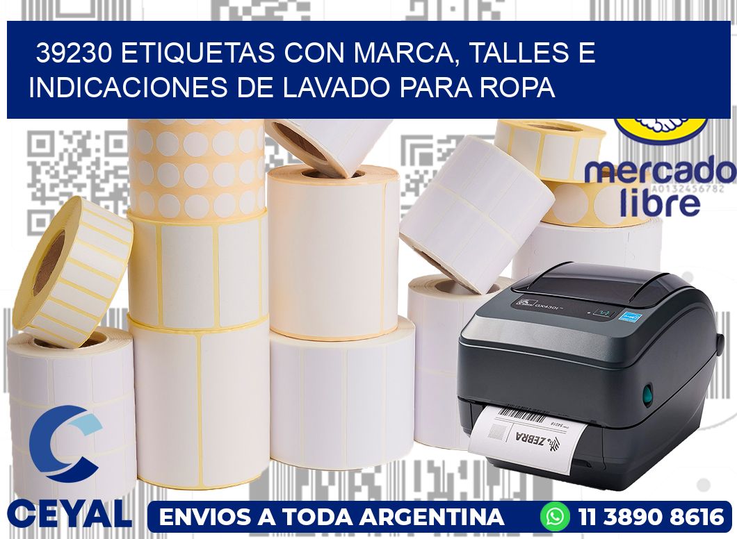 39230 ETIQUETAS CON MARCA, TALLES E INDICACIONES DE LAVADO PARA ROPA