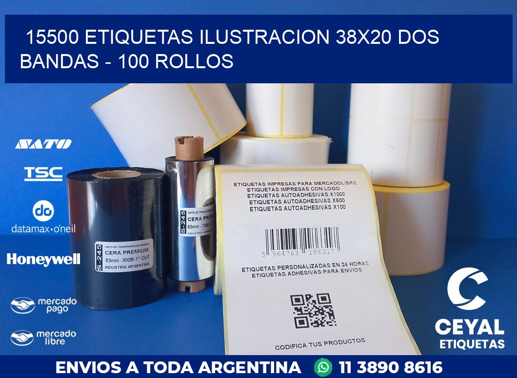15500 ETIQUETAS ILUSTRACION 38X20 DOS BANDAS - 100 ROLLOS