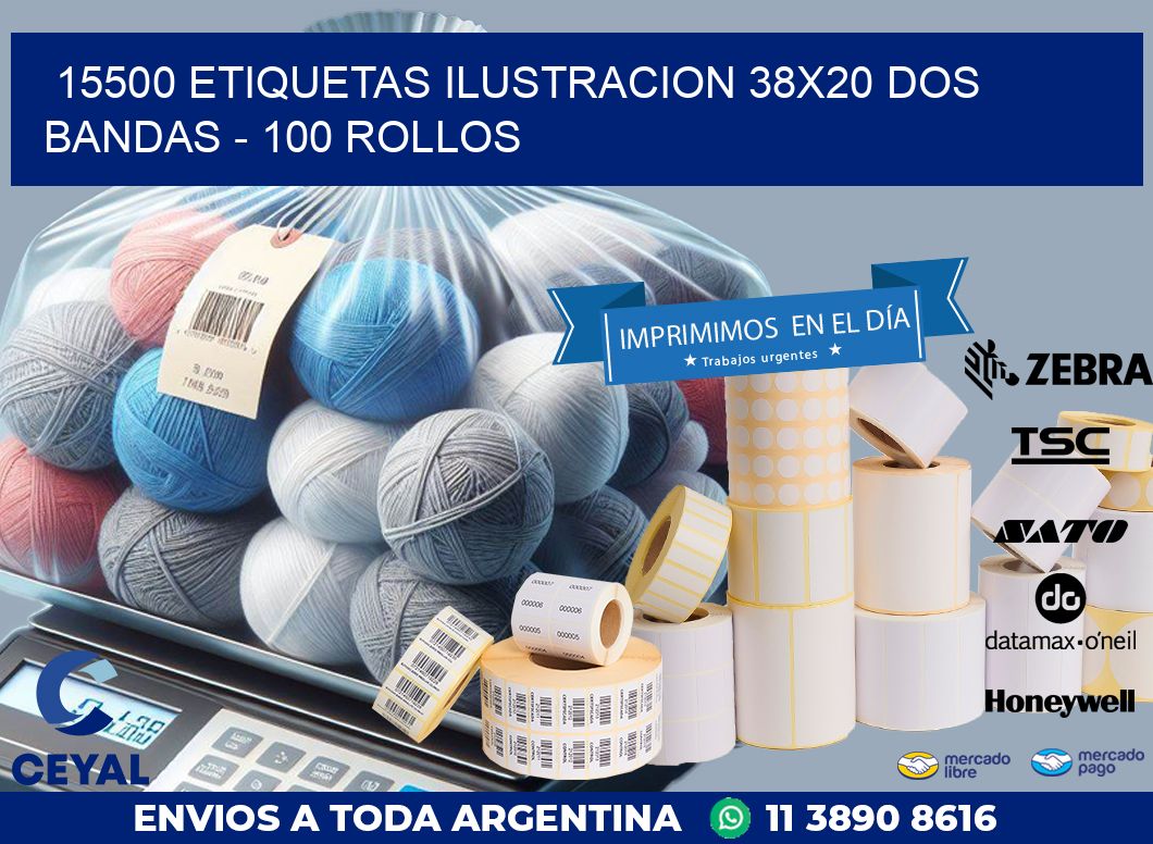 15500 ETIQUETAS ILUSTRACION 38X20 DOS BANDAS – 100 ROLLOS