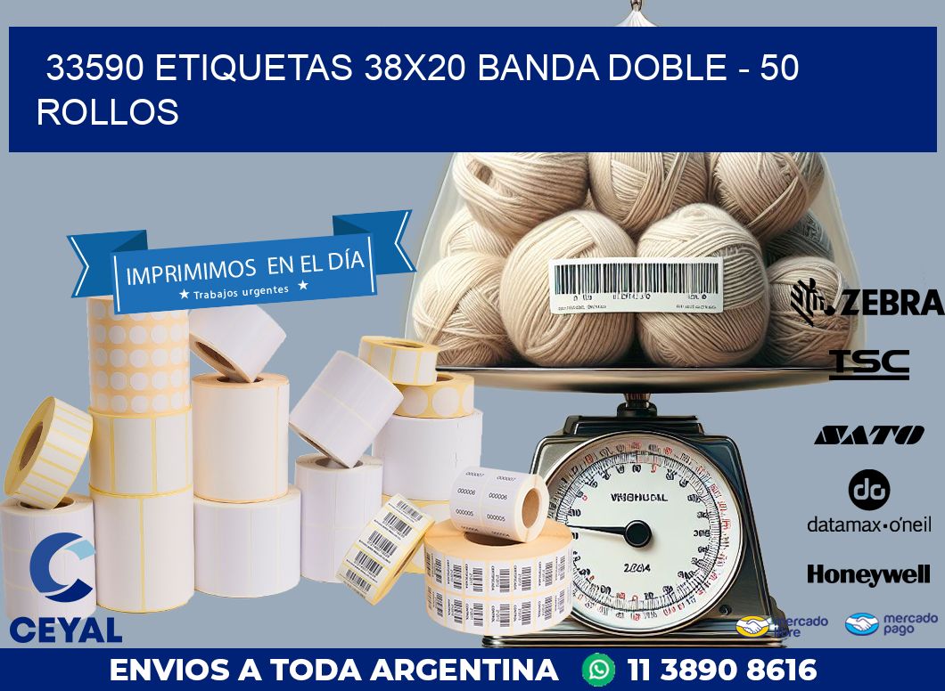 33590 ETIQUETAS 38X20 BANDA DOBLE – 50 ROLLOS