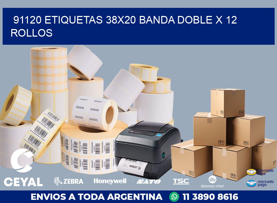 91120 ETIQUETAS 38X20 BANDA DOBLE X 12 ROLLOS