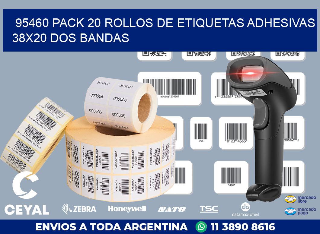 95460 PACK 20 ROLLOS DE ETIQUETAS ADHESIVAS 38X20 DOS BANDAS