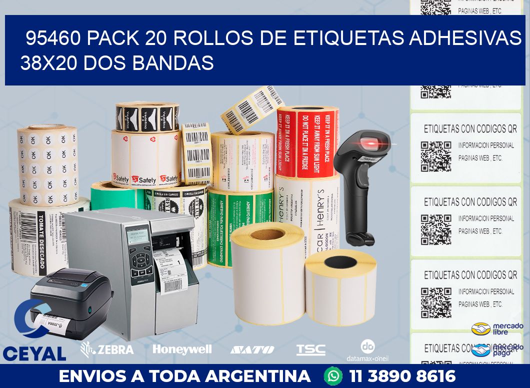 95460 PACK 20 ROLLOS DE ETIQUETAS ADHESIVAS 38X20 DOS BANDAS
