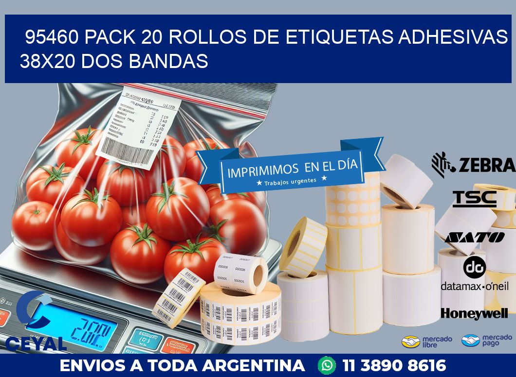 95460 PACK 20 ROLLOS DE ETIQUETAS ADHESIVAS 38X20 DOS BANDAS