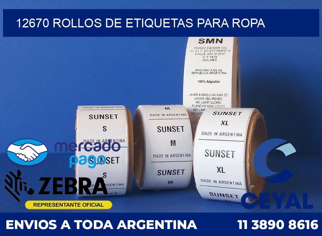 12670 ROLLOS DE ETIQUETAS PARA ROPA