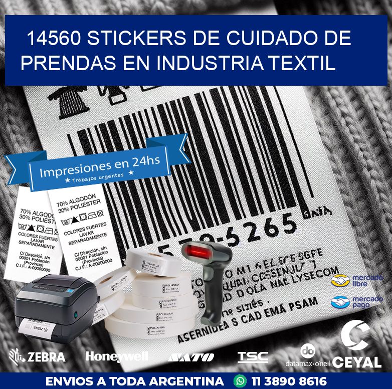 14560 STICKERS DE CUIDADO DE PRENDAS EN INDUSTRIA TEXTIL