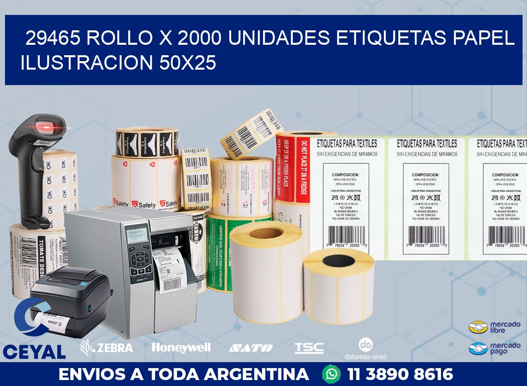 29465 ROLLO X 2000 UNIDADES ETIQUETAS PAPEL ILUSTRACION 50X25