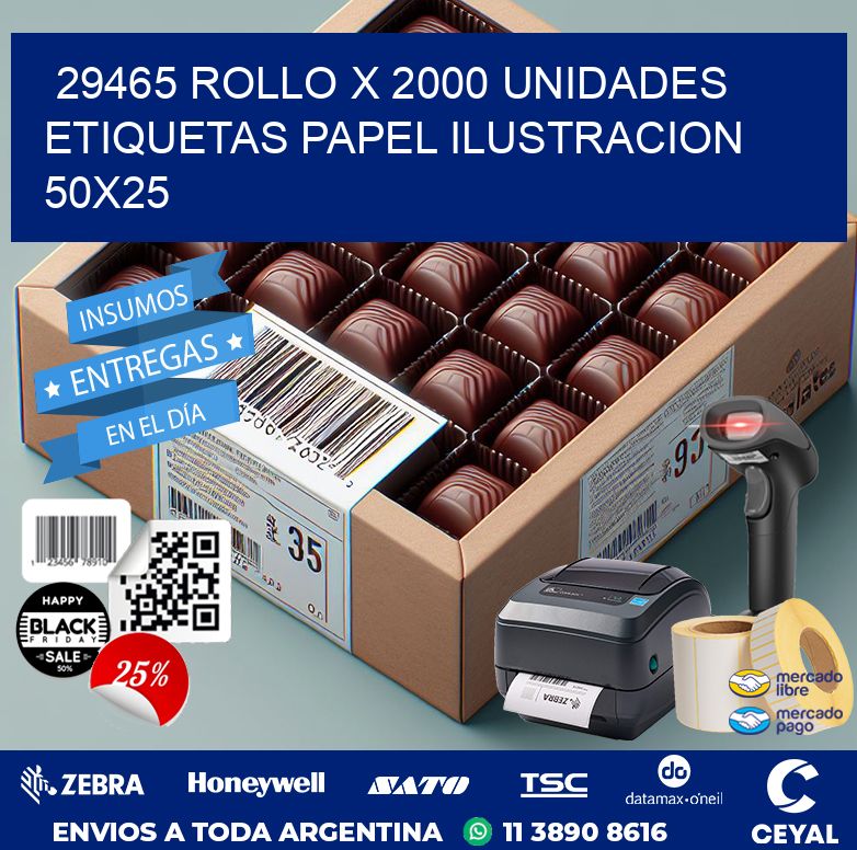 29465 ROLLO X 2000 UNIDADES ETIQUETAS PAPEL ILUSTRACION 50X25